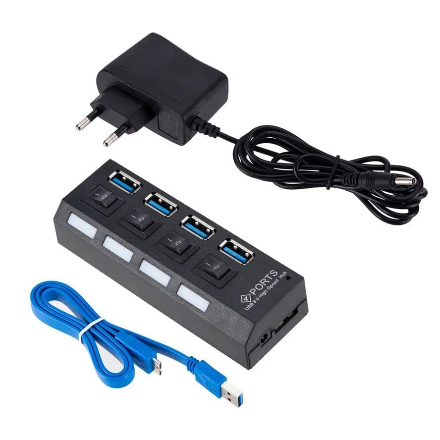 image-USB 3.0 Hub 5Gbps High Speed Multi USB Splitter 3 Hab Use Power Adapter 4 Port Multiple Expander Hub With Switch For PC Laptop