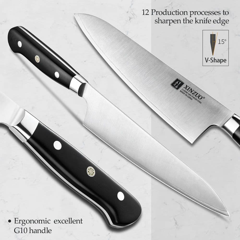 image-XINZUO 210mm Chef Knife 3 Layer 440C Core Clad Steel Kitchen Knives Stainless Steel Sharp Butchers Gyutou Knife with G10 Handle