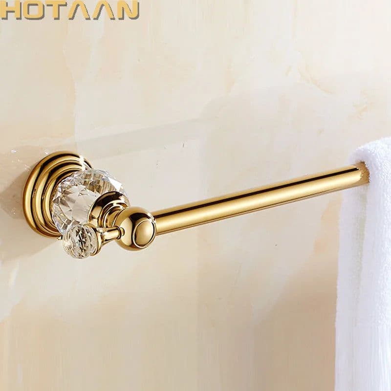image-60cm Bathroom Single Towel Bar Towel Rack Towel Holder Solid stainless steel Golden Crystal Decoration Bathroom Accessories