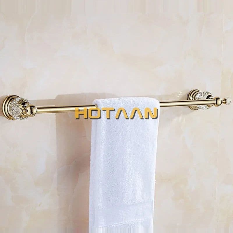 image-60cm Bathroom Single Towel Bar Towel Rack Towel Holder Solid stainless steel Golden Crystal Decoration Bathroom Accessories