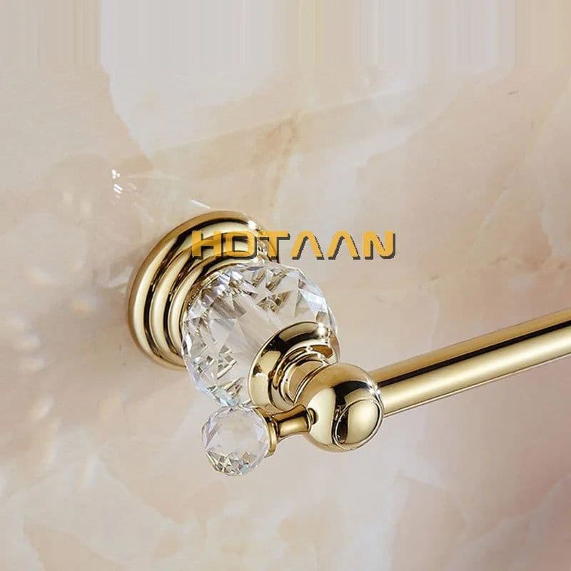 image-60cm Bathroom Single Towel Bar Towel Rack Towel Holder Solid stainless steel Golden Crystal Decoration Bathroom Accessories