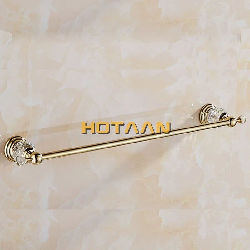 image-60cm Bathroom Single Towel Bar Towel Rack Towel Holder Solid stainless steel Golden Crystal Decoration Bathroom Accessories