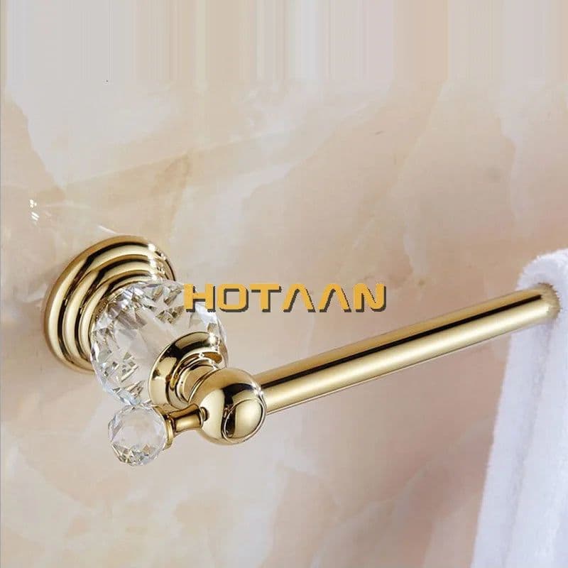 image-60cm Bathroom Single Towel Bar Towel Rack Towel Holder Solid stainless steel Golden Crystal Decoration Bathroom Accessories