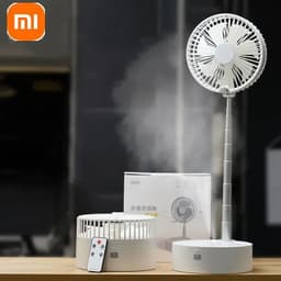 image-Xiaomi Summer Portable Floor Folding Fan N98 Rechargeable Standing Fan USB Spray Desktop Electric Fans With LED Night Light