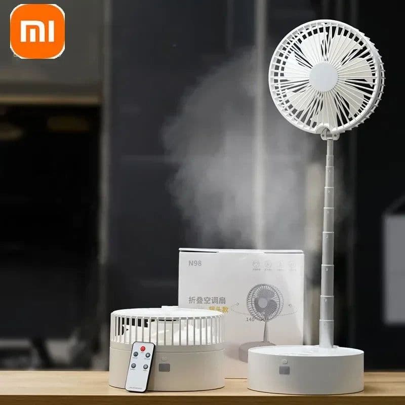 image-Xiaomi Summer Portable Floor Folding Fan N98 Rechargeable Standing Fan USB Spray Desktop Electric Fans With LED Night Light