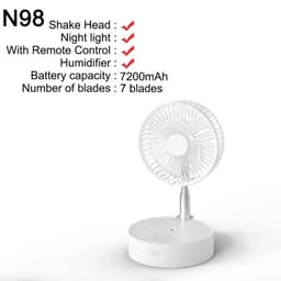 image-Xiaomi Summer Portable Floor Folding Fan N98 Rechargeable Standing Fan USB Spray Desktop Electric Fans With LED Night Light