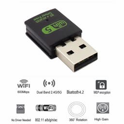 image-600Mbps USB WiFi Bluetooth Adapter Dual Band 2.4/5.8Ghz Wireless External Receiver Mini WiFi Dongle RTL8821CU for PC/Laptop
