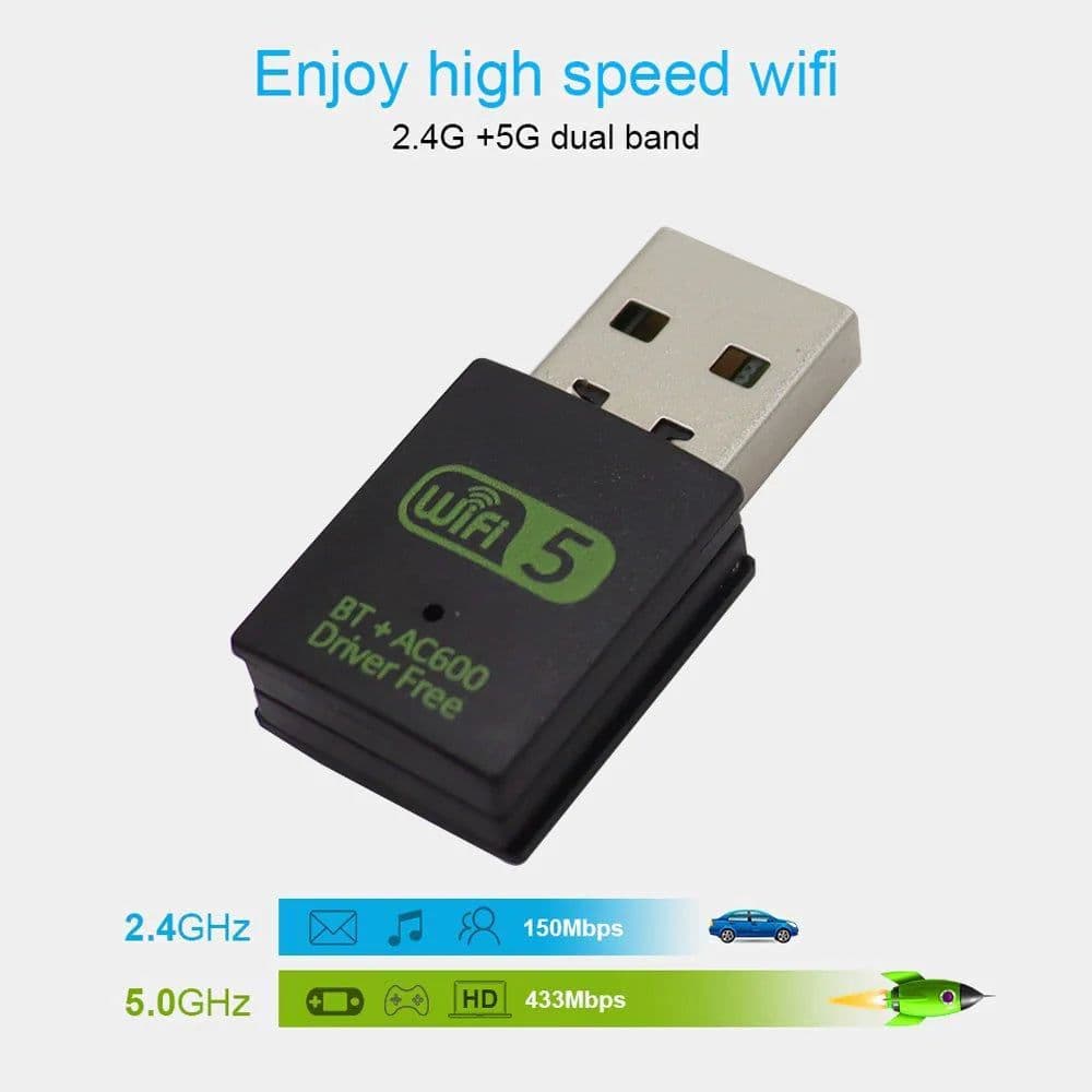 image-600Mbps USB WiFi Bluetooth Adapter Dual Band 2.4/5.8Ghz Wireless External Receiver Mini WiFi Dongle RTL8821CU for PC/Laptop