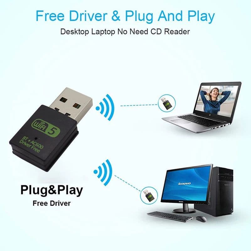 image-600Mbps USB WiFi Bluetooth Adapter Dual Band 2.4/5.8Ghz Wireless External Receiver Mini WiFi Dongle RTL8821CU for PC/Laptop