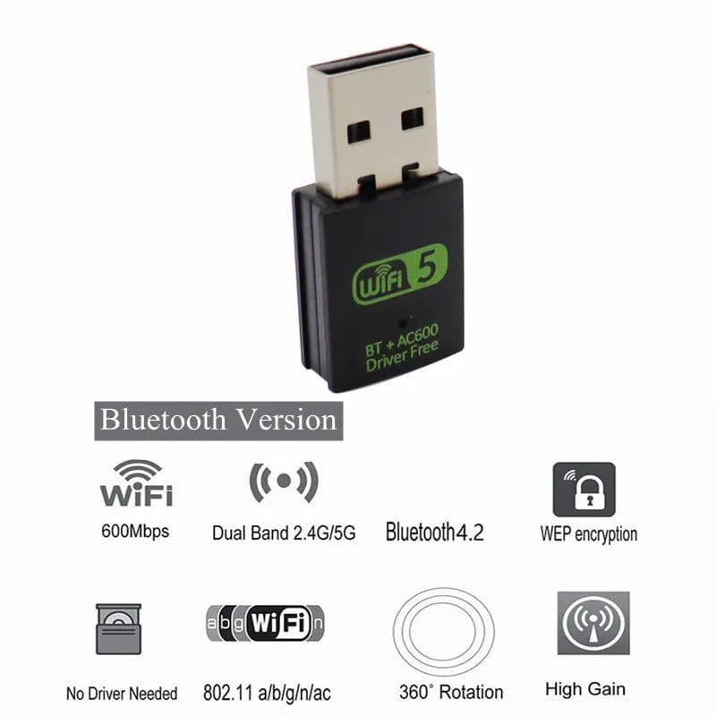 image-600Mbps USB WiFi Bluetooth Adapter Dual Band 2.4/5.8Ghz Wireless External Receiver Mini WiFi Dongle RTL8821CU for PC/Laptop