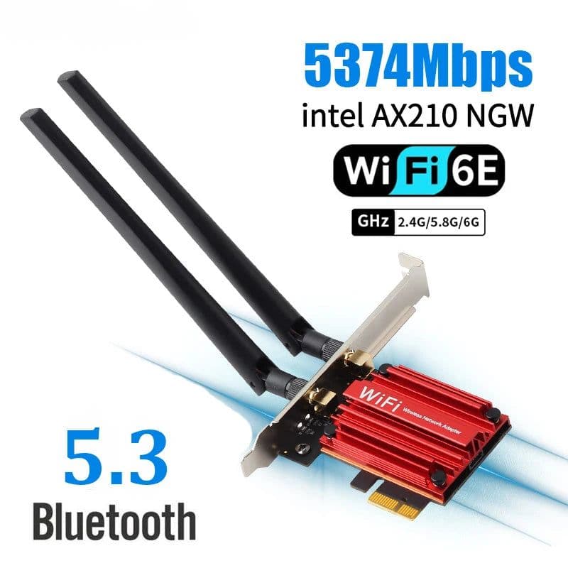 image-5374Mbps Bluetooth 5.3 WIFI 6E PCIE Adapter Intel AX210 Tri Band Wireless WifI 6 Network Card Windows 11 Window10 For PC