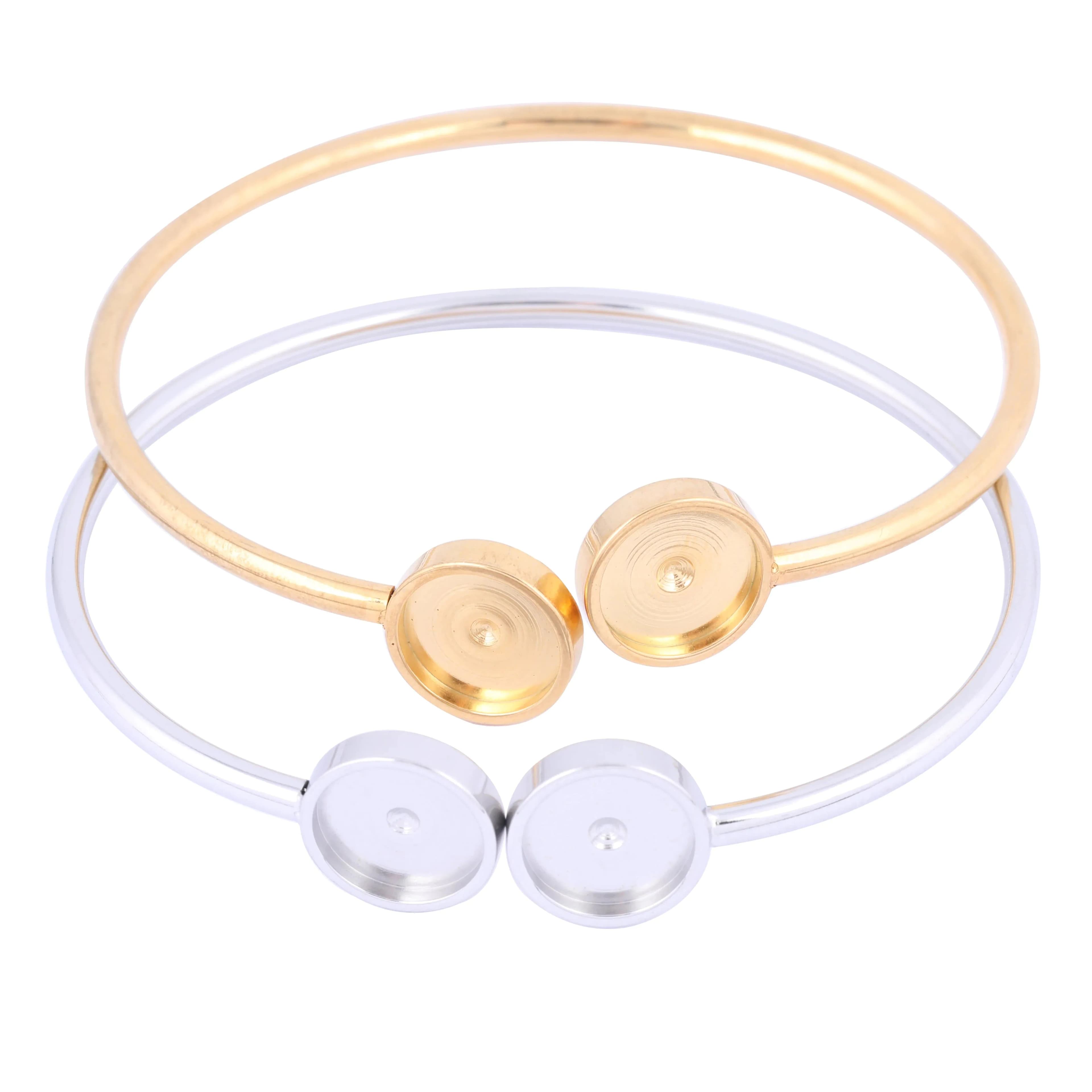 image-5pcs 56cm wide Stainless Steel 8mm 10mm Cabochon Bracelet Base Setting Trays Gold Plated Bendable Bangle Bezel Blanks Diy