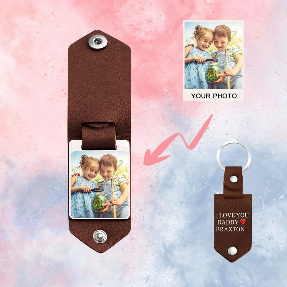image-MYLONGINGCHARM Custom Photo Keychain personalized Jewelry souvenir gift Car Key Ring leather key chain for Mom Dad Men Women