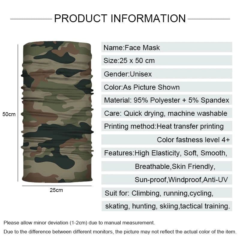 image-Camouflage Cycling Face Mask Tactical Military Scarf Neck Gaiter Men Seamless Bandana Women Headband Balaclava Tube Face Shield