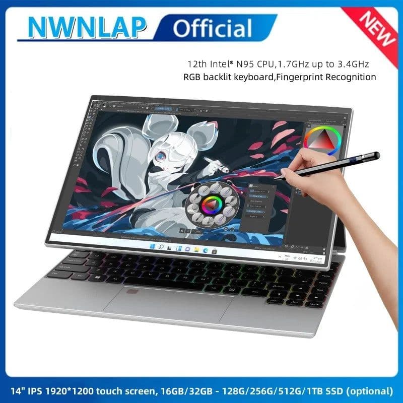 image-14-inch IPS touch screen computer tablet laptop N95 office business notebook 16G 128G --1TB SSD RGB WINDOWS 11 TOUCH ID