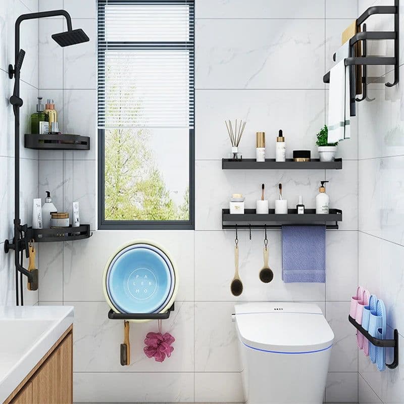 image-Bathroom Towel Rack 3 Layers No Drill Towel Holder Shower Rack Aluminum alloy Storage Shelf Bathroom Accessories