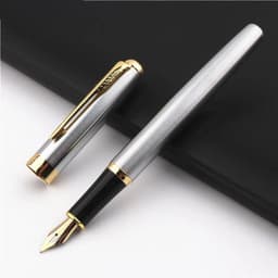 image-Baoer 388 Classic Stainless steel Business Medium Nib Fountain Pen new Silver Golden Trim