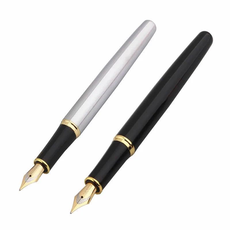 image-Baoer 388 Classic Stainless steel Business Medium Nib Fountain Pen new Silver Golden Trim