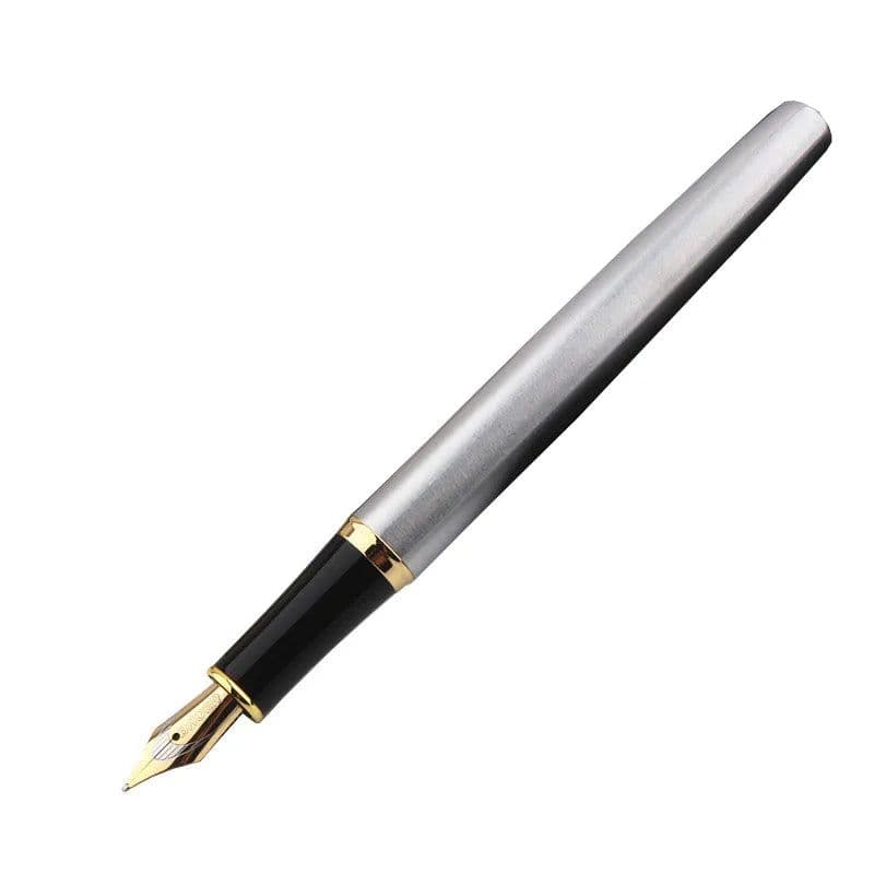 image-Baoer 388 Classic Stainless steel Business Medium Nib Fountain Pen new Silver Golden Trim