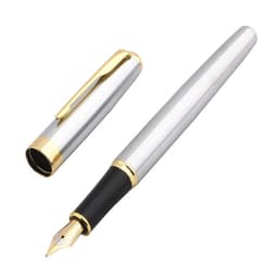 image-Baoer 388 Classic Stainless steel Business Medium Nib Fountain Pen new Silver Golden Trim