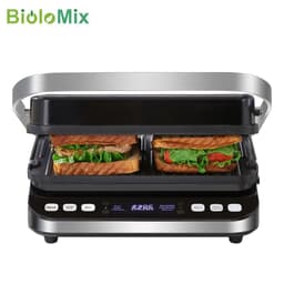 image-BioloMix 2000W Electric Contact Grill Digital Griddle and Panini Press, Optional Waffle Maker Plates, Opens 180 Degree Barbecue