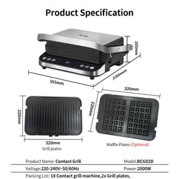 image-BioloMix 2000W Electric Contact Grill Digital Griddle and Panini Press, Optional Waffle Maker Plates, Opens 180 Degree Barbecue