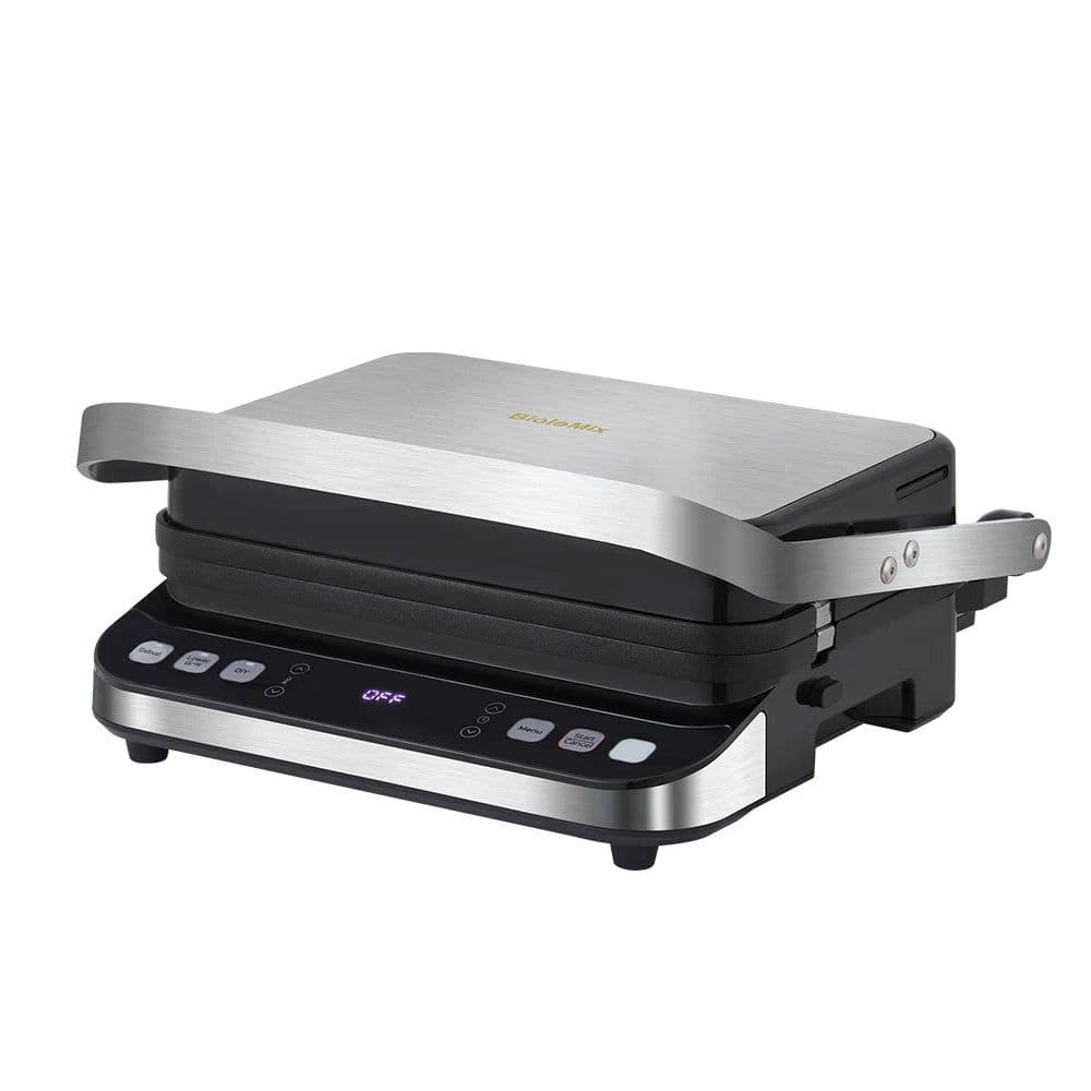 image-BioloMix 2000W Electric Contact Grill Digital Griddle and Panini Press, Optional Waffle Maker Plates, Opens 180 Degree Barbecue