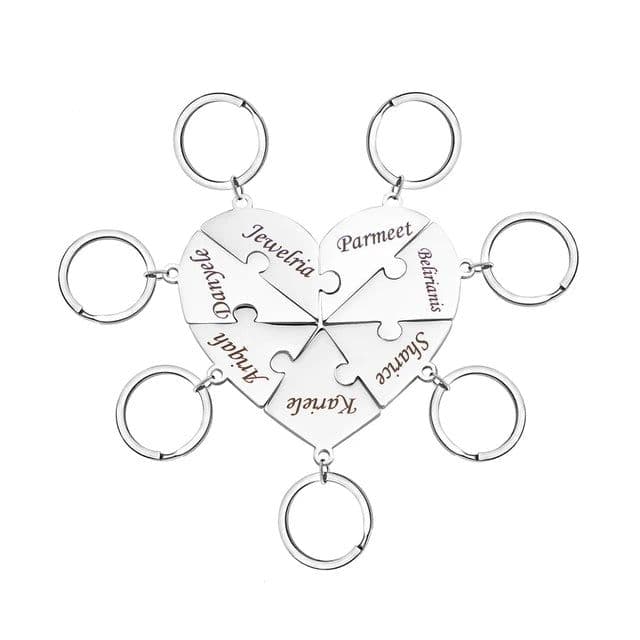 image-Custom Names Heart Puzzle Keychains Engraved Names Puzzled Keychain Stainless Steel keychain