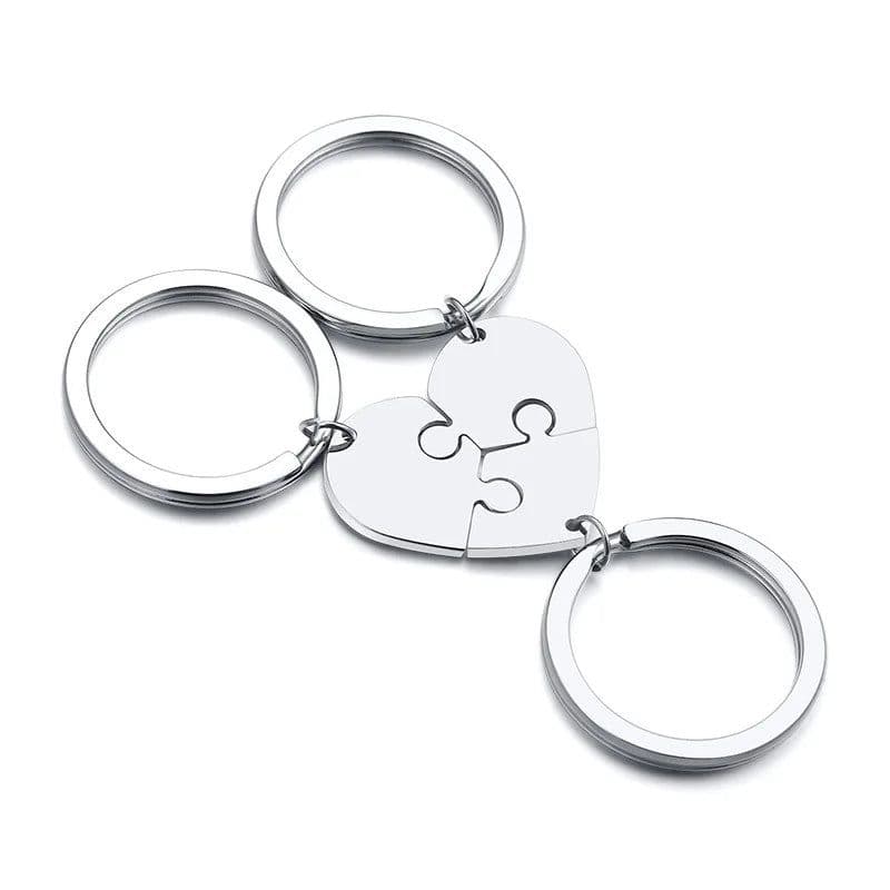 image-Custom Names Heart Puzzle Keychains Engraved Names Puzzled Keychain Stainless Steel keychain