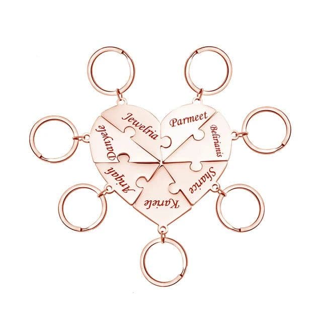 image-Custom Names Heart Puzzle Keychains Engraved Names Puzzled Keychain Stainless Steel keychain