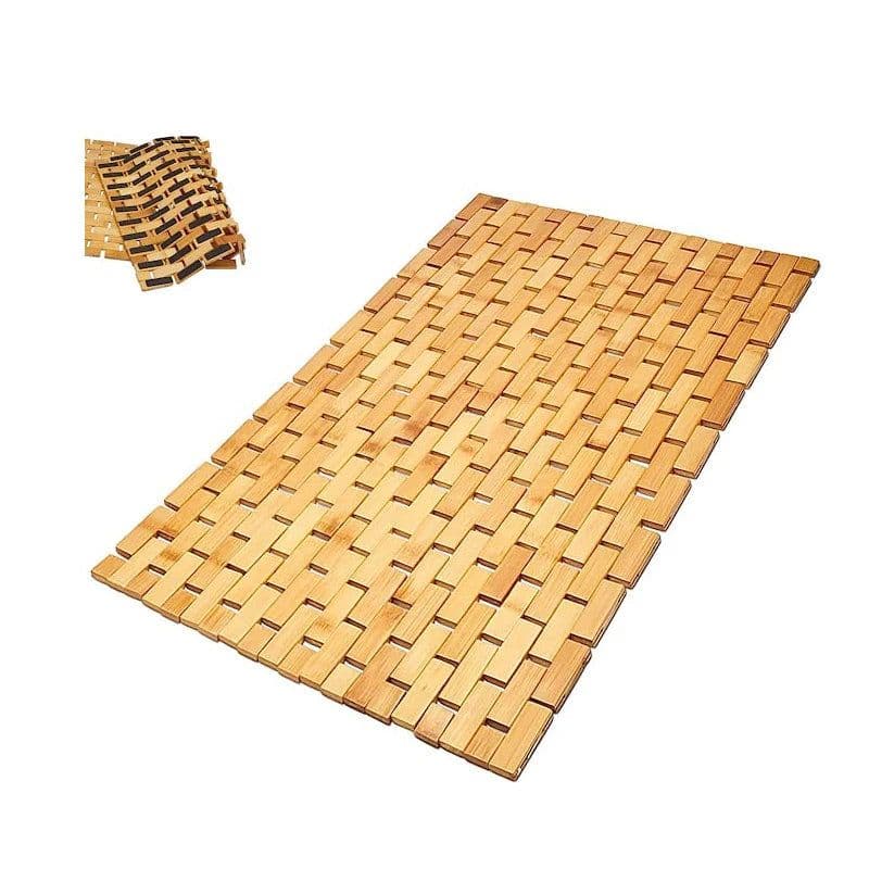 image-Natural Bamboo Wood Bath Mat Bathroom Sauna Spa Bathtub Kitchen Accessories Foldbale Bamboo Bath shower Mat with Non Slip