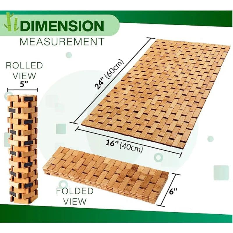image-Natural Bamboo Wood Bath Mat Bathroom Sauna Spa Bathtub Kitchen Accessories Foldbale Bamboo Bath shower Mat with Non Slip
