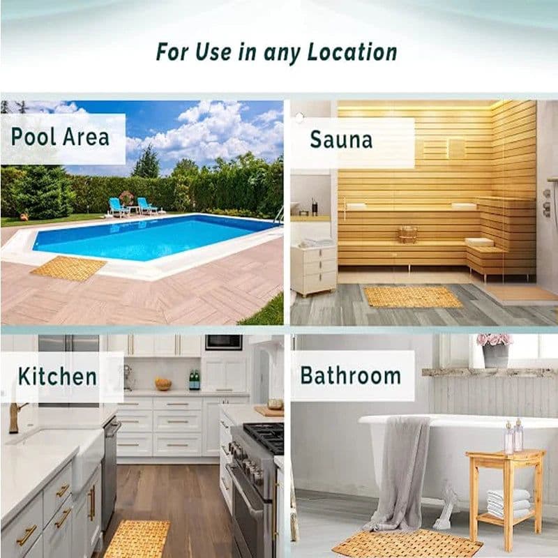 image-Natural Bamboo Wood Bath Mat Bathroom Sauna Spa Bathtub Kitchen Accessories Foldbale Bamboo Bath shower Mat with Non Slip