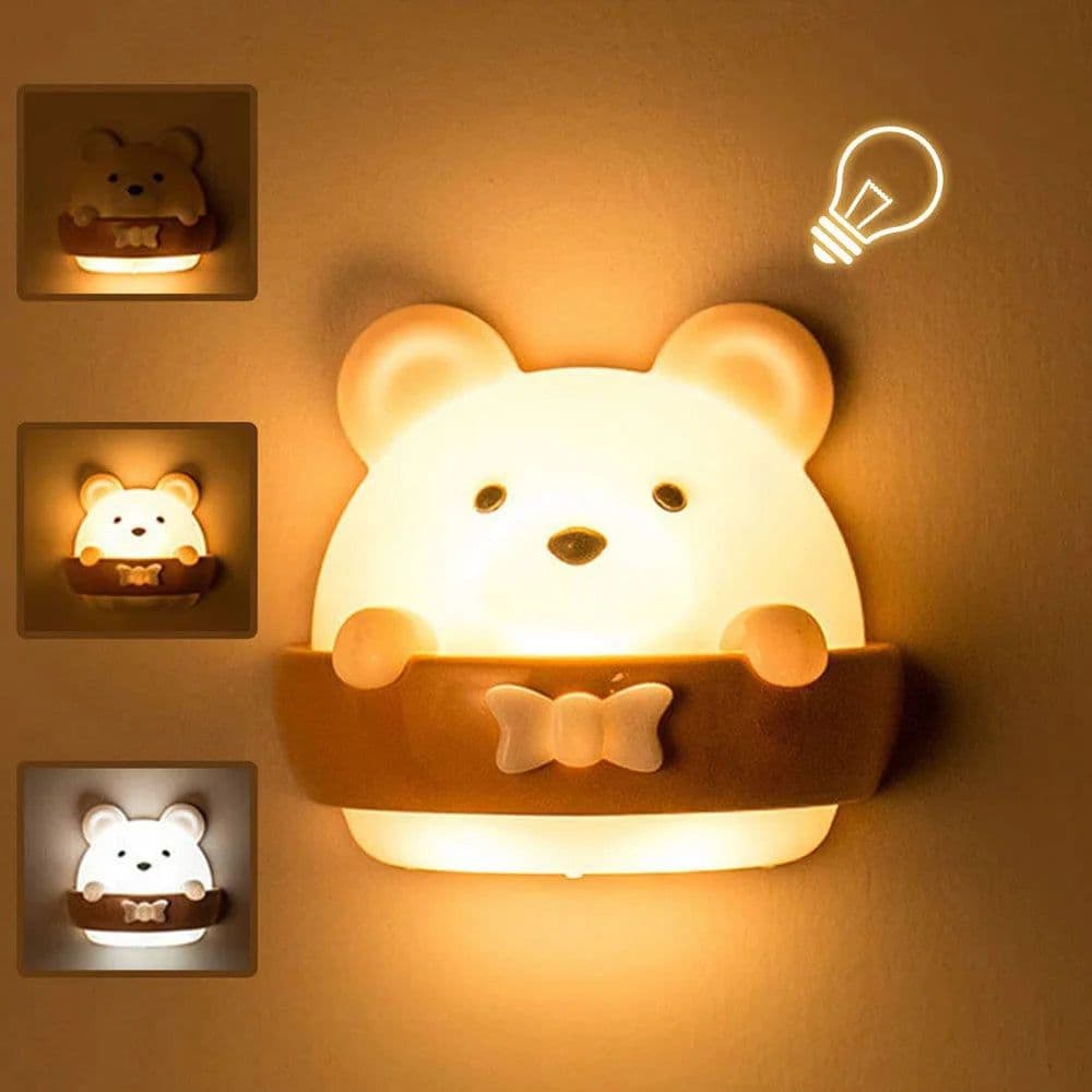 image-Cute Bear Kids LED Night Lamp USB Rechargeable Bedside Lamp Remote Control Wall Lights For Kids Children Bedroom Home Lighting