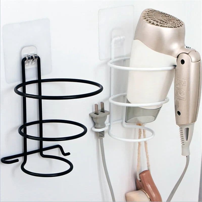 image-Hair Dryer Rack Wall Mounted Bathroom Hotel Stand Holder Hairdryer Shelves Shelf Hanger No Drilling Storage Bathroom Accessories