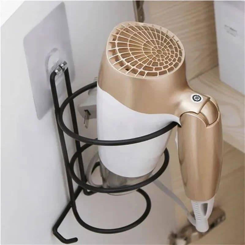 image-Hair Dryer Rack Wall Mounted Bathroom Hotel Stand Holder Hairdryer Shelves Shelf Hanger No Drilling Storage Bathroom Accessories