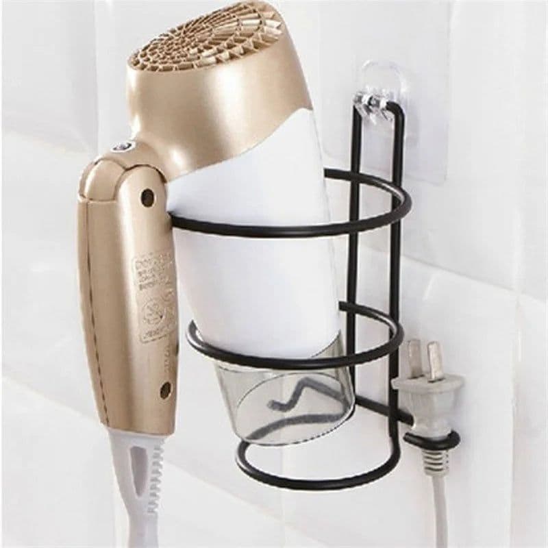 image-Hair Dryer Rack Wall Mounted Bathroom Hotel Stand Holder Hairdryer Shelves Shelf Hanger No Drilling Storage Bathroom Accessories