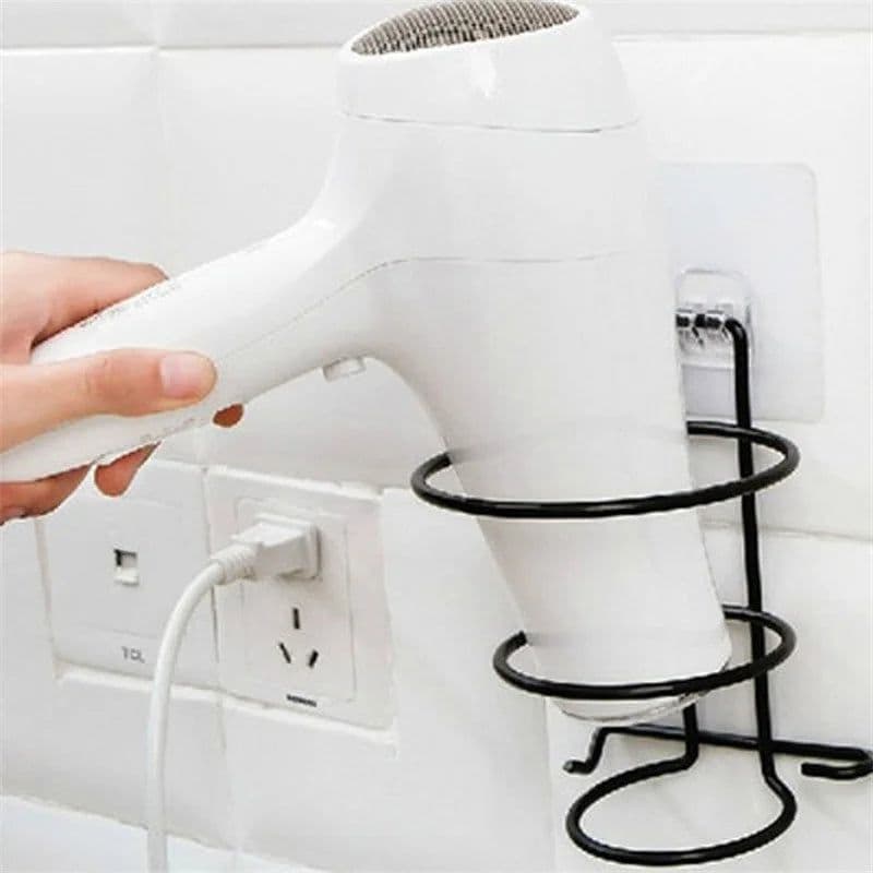 image-Hair Dryer Rack Wall Mounted Bathroom Hotel Stand Holder Hairdryer Shelves Shelf Hanger No Drilling Storage Bathroom Accessories