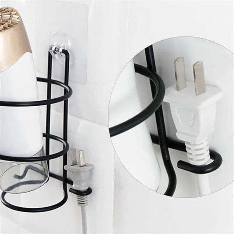 image-Hair Dryer Rack Wall Mounted Bathroom Hotel Stand Holder Hairdryer Shelves Shelf Hanger No Drilling Storage Bathroom Accessories