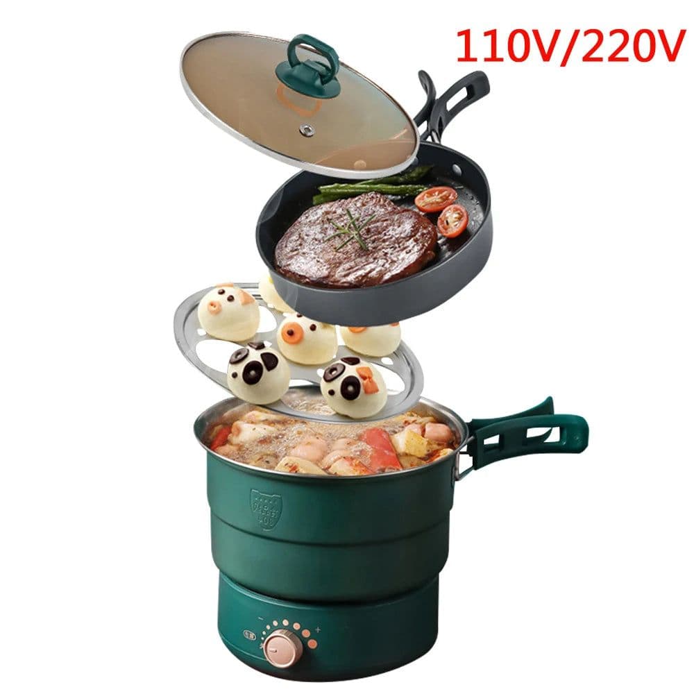image-110V/220V Electric Split Cooking Pot Foldable Multicooker Frying Pan Hotpot Steamer Rice Cooker Soup Maker Water Boiler Travel