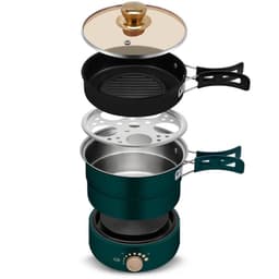 image-110V/220V Electric Split Cooking Pot Foldable Multicooker Frying Pan Hotpot Steamer Rice Cooker Soup Maker Water Boiler Travel