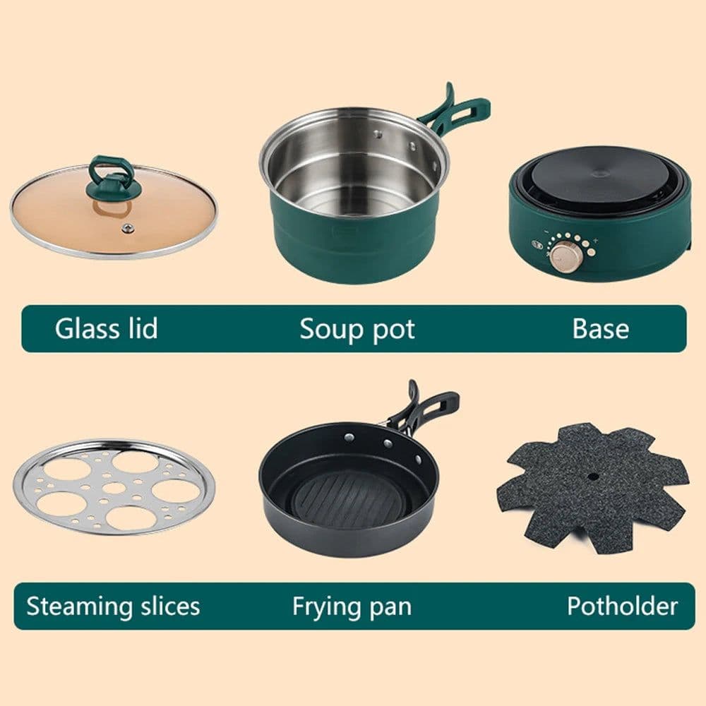 image-110V/220V Electric Split Cooking Pot Foldable Multicooker Frying Pan Hotpot Steamer Rice Cooker Soup Maker Water Boiler Travel