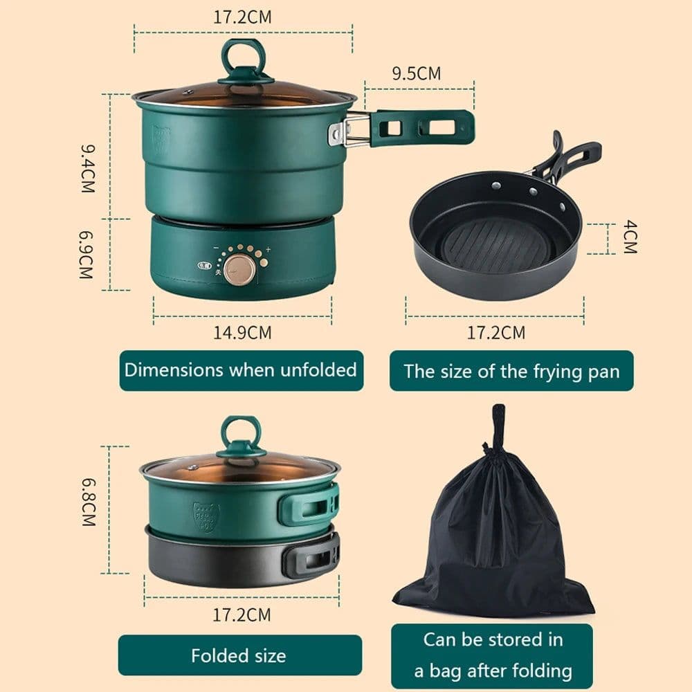 image-110V/220V Electric Split Cooking Pot Foldable Multicooker Frying Pan Hotpot Steamer Rice Cooker Soup Maker Water Boiler Travel