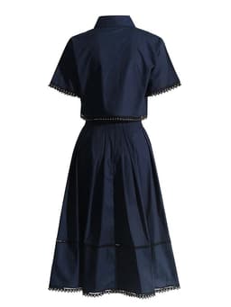 image-TWOTWINSTYLE Solid Summer Two Piece Sets For Women Lapel Short Sleeve Tops High Waist A Line Skirt Slim Set Female Fashion New