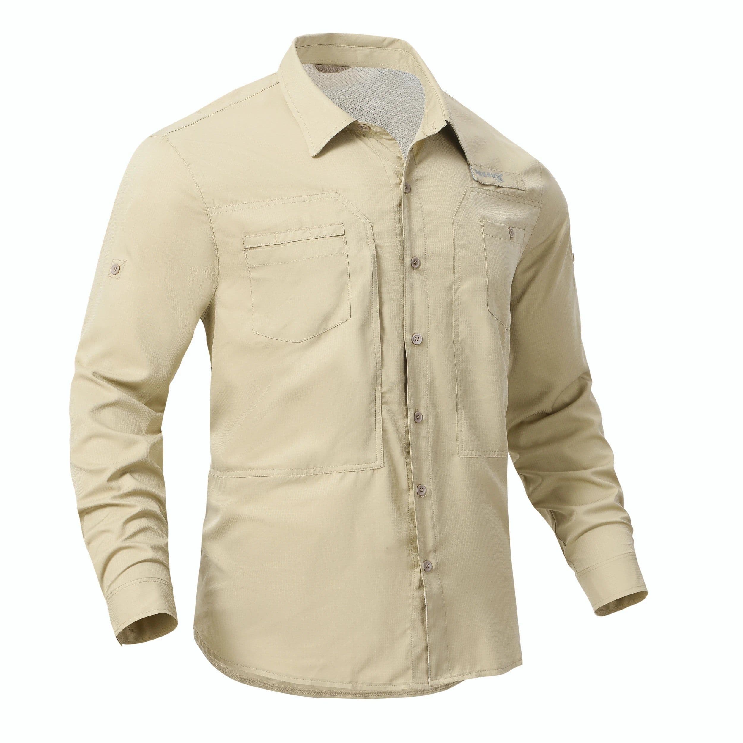 image-Men's Fishing Shirts Casual Cargo Hiking Shirt Long Sleeve UPF 50+ Button Down Tactical Shirts Men's Blouse for Working Hiking