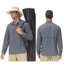 image-Men's Fishing Shirts Casual Cargo Hiking Shirt Long Sleeve UPF 50+ Button Down Tactical Shirts Men's Blouse for Working Hiking