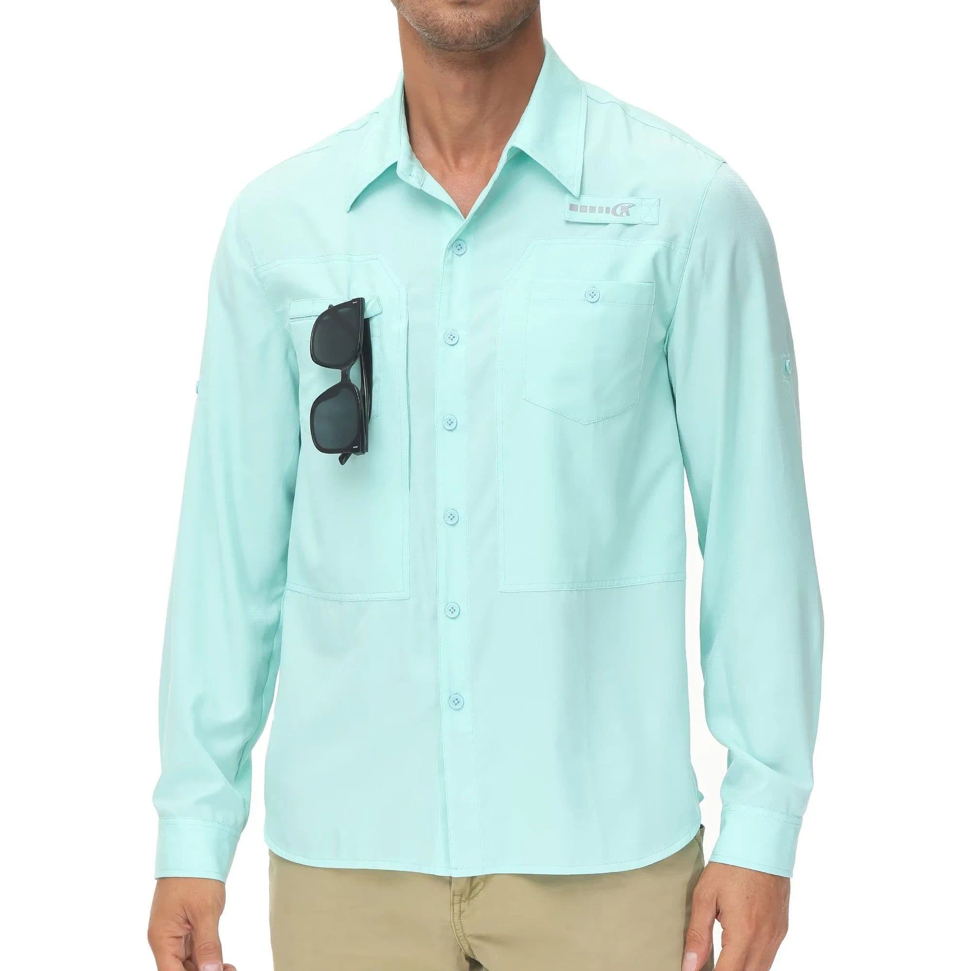 image-Men's Fishing Shirts Casual Cargo Hiking Shirt Long Sleeve UPF 50+ Button Down Tactical Shirts Men's Blouse for Working Hiking