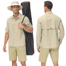 image-Men's Fishing Shirts Casual Cargo Hiking Shirt Long Sleeve UPF 50+ Button Down Tactical Shirts Men's Blouse for Working Hiking