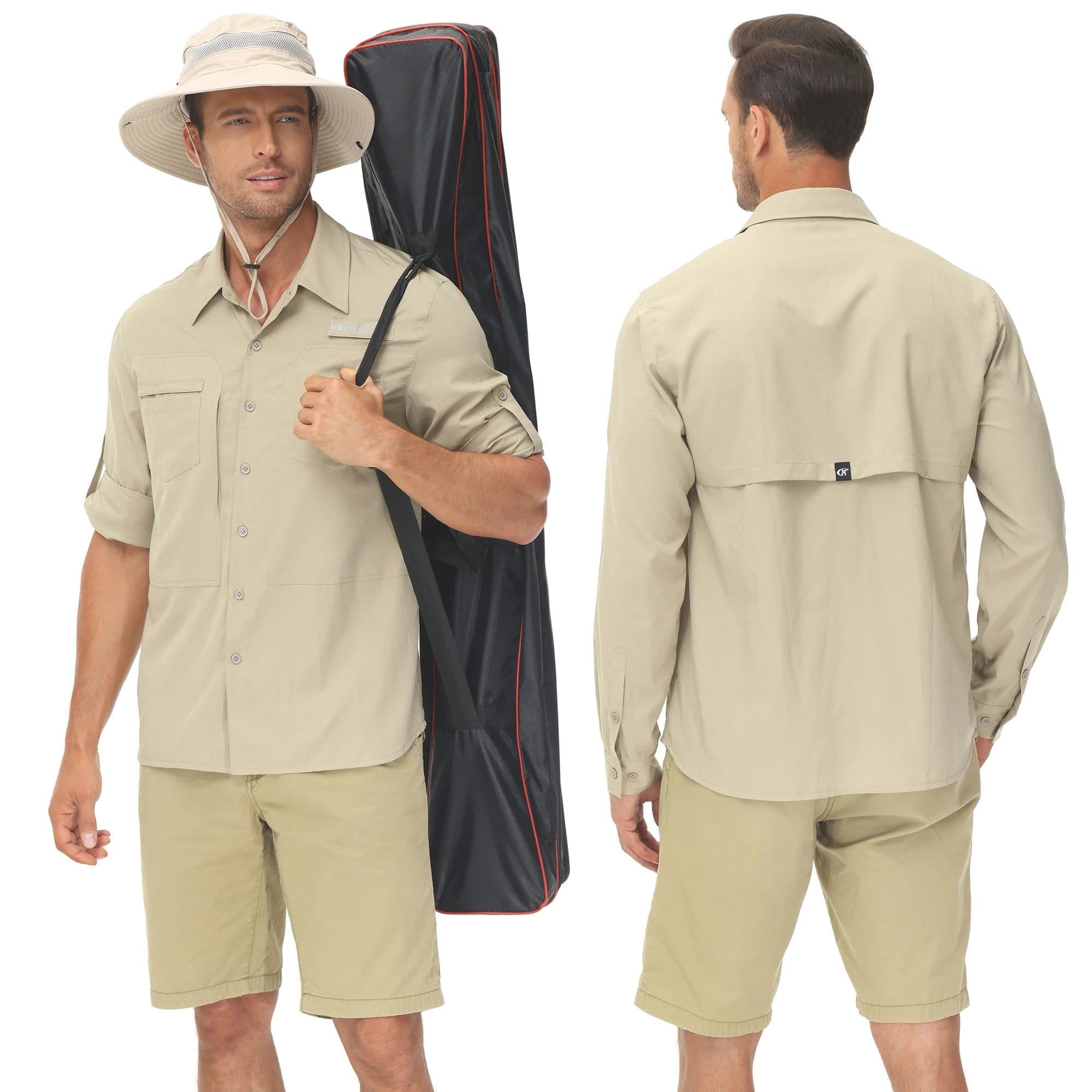image-Men's Fishing Shirts Casual Cargo Hiking Shirt Long Sleeve UPF 50+ Button Down Tactical Shirts Men's Blouse for Working Hiking