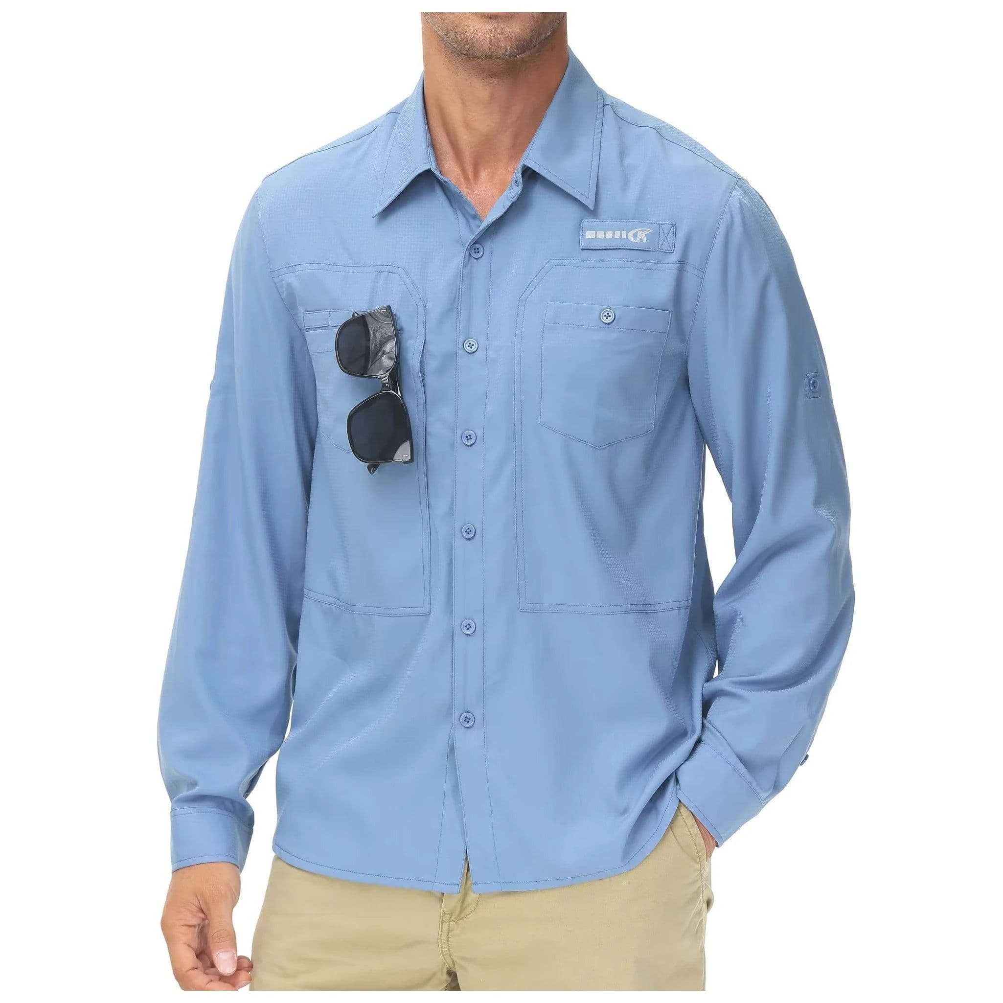 image-Men's Fishing Shirts Casual Cargo Hiking Shirt Long Sleeve UPF 50+ Button Down Tactical Shirts Men's Blouse for Working Hiking